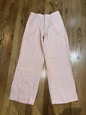 NWT Madewell Easy Pull-On Pant 100% Linen Pink Stripe Size S